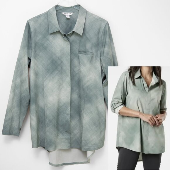 Athleta Urbanite Shirt Button Up Long Sleeve Top Denali Green Grey Size Large - Picture 1 of 7